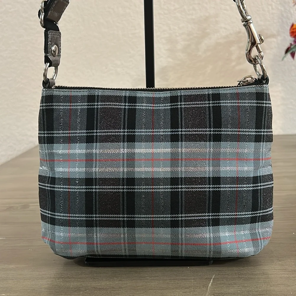 COACH POPPY Blue Plaid Silver Metallic Graffiti Purse Vintage - Picture 3 of 12